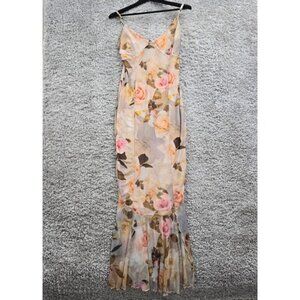 Fashion Nova Mesh Maxi Dress Womens Large Stretch Ruffle Hem